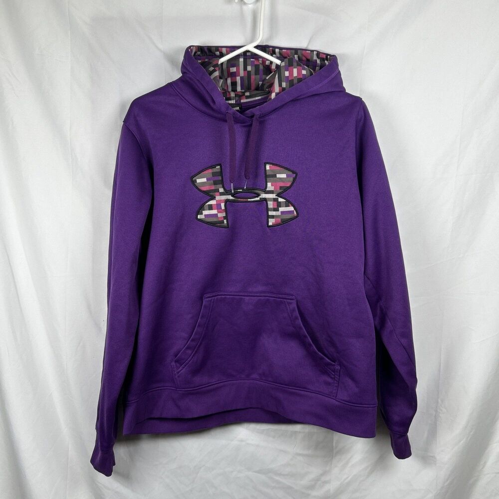 Under Armour Pullover Hoodie Camo Pixelated Logo Women’s Large Purple Sweatshirt